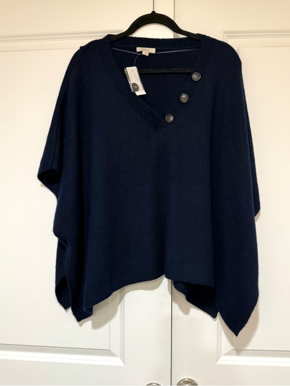 NWT LOFT Navy V-Neck Buttoned Sweater Poncho